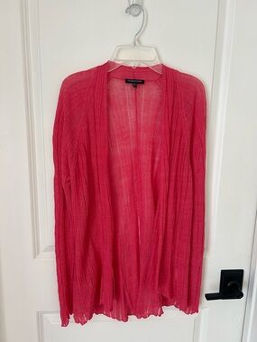 Eileen Fisher Women’s LP Peony Pink Linen Silk Gauzy Light Open Front Cardigan